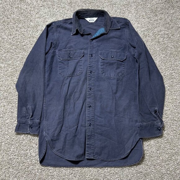 Woolrich Vintage Mens Sz M Distressed Long Sleeve Navy Button-Up Shirt - Picture 9 of 9